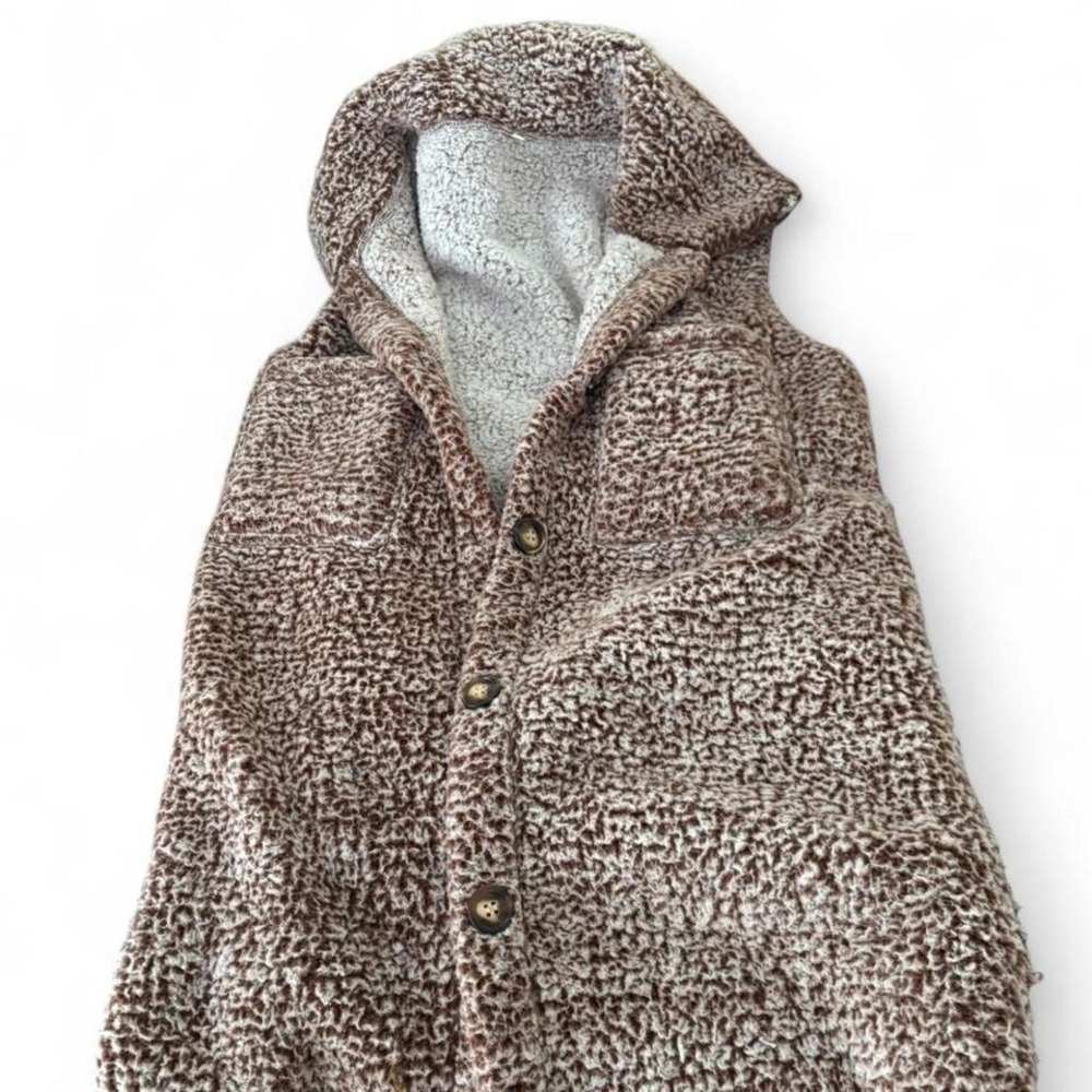 Brown & cream leopard print vest hoodie with hood‎ and button-up front